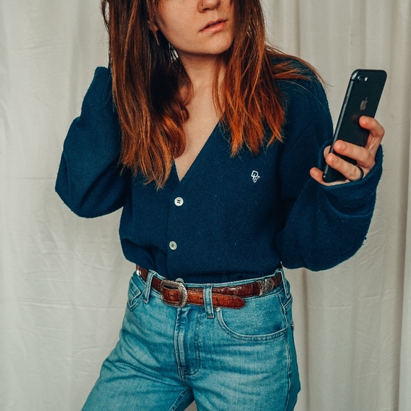 Dior Sweaters - Vintage Christian Dior Dark Blue V-neck Cardigan